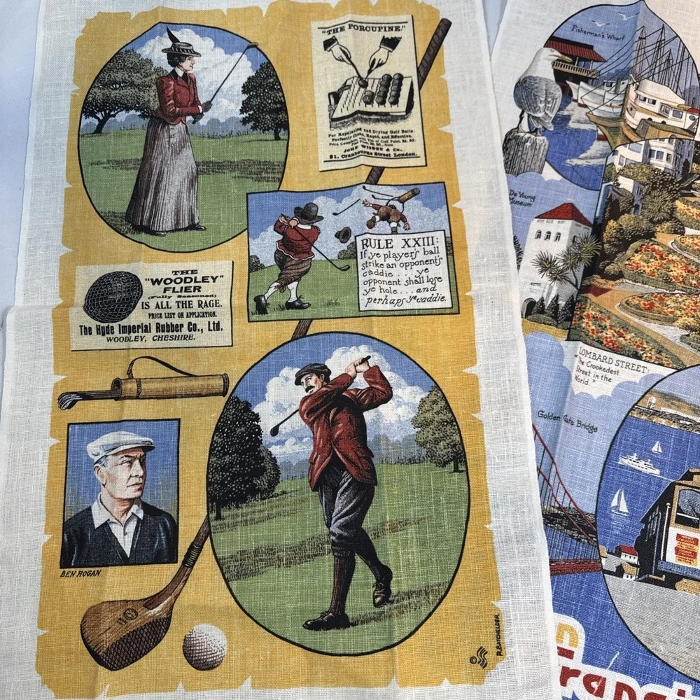 Vtg Lot‎ 2 Souvenir Tea Towel New Golf San Francisco Collectible Kitchen